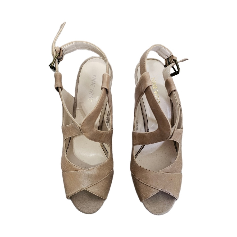 Ninewest open toe leather neutral beige platform heels size 9 - Picture 6 of 12